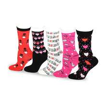 Women's Valentine's Day Cotton Crew Socks - 5 Pair Pack, Love Heart Design, Comfortable & Breathable,Women's 9-11 6-9 US - 如圖695 - 查看 2