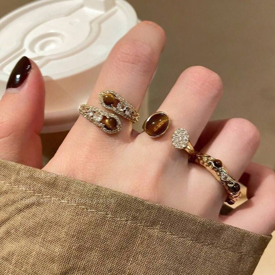 Mirad Serpentine Tiger Eye Stone Open Ring For Women, With A Unique And High-End Design, Retro Index Finger Ring, And Light Luxury Ring