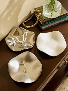 Cirelle 1 件银色陶瓷珠宝托盘，奢华珠宝收纳托盘，适用于入口、钥匙、手表、香水和装饰，适用于家庭、房间、客厅和办公室收纳盒旅行 - 彩色 - 查看 4