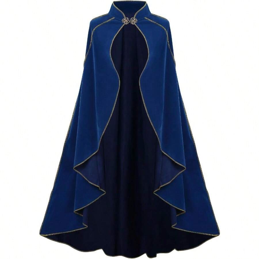 Women's Medieval Cloak Renaissance Velvet Cape With StandUp Collar Queen Princess Costume Halloween Christmasgift - Màu xanh lam - Xem 1