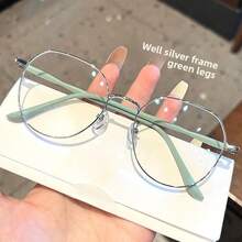 No Makeup Anti-Blue Flat Glasses Myopia Glasses Women's Large Frame Thin Glasses Ultra-Light Internet Celebrity Matcha Goggles - 玫瑰金 - 查看 3