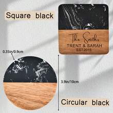 1pc/5pcs/10pcs/20pcs Customized Engraved Black Marble Texture Wooden Coasters, Personalized Coaster Gifts, Housewarming, Wedding, Anniversary Gifts - Black Marble - View 12
