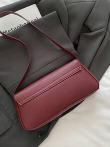 1 chiếc Túi đeo vai kim loại màu trơn thời trang mới, túi xách đeo nách đa năng màu đỏ tía tối giản sang trọng dành cho nữ, thích hợp để mua sắm, ví, phụ nữ trẻ, sinh viên đại học, nhân viên văn phòng, thích hợp cho văn phòng, trường đại học, công việc, kinh doanh, hoạt động ngoài trời, du lịch - Màu Đỏ Sâu - Xem 5