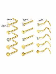 15 pezzi Anelli per il naso in oro 20g, set di piercing per il naso per donne e uomini, ipoallergenici in acciaio inossidabile per elice, cartilagine, daith, tragus, orecchini a cerchio, forma a L/a vite/diritti per piercing al corpo reale - Piercing al naso - Visualizzare 17