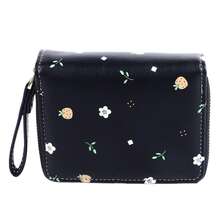 Cartera compacta para mujer con compartimento para monedas con cremallera - Negro - Ver 5