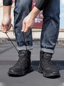 1 Pair Steel Toe Boots Men's Puncture Resistant Anti Smash Non-Slip Work Shoes Comfortable Safety Boots Lightweight For Outdoor Adventure Safety Trainer Work Boots For Construction And Outdoor Hiking Daily Repairs Safety Trainer Work Trainer Safety Shoes - Black - View 4