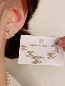 3 Pairs Fashion Personalized White 925 Silver Needle Double C Devil's Eye Stud Earrings, Micro-Inlaid Zirconia, Exquisite Gift Jewelry Suitable For Goddess