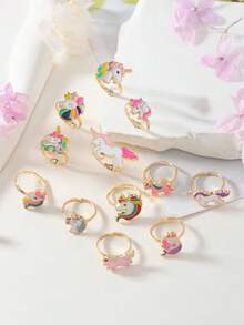 12pcs Adjustable Zinc Alloy Bow Knot Children Rings, Jewelry For Girls, Birthday Gift Or Party Decoration - Multicolor - View 10