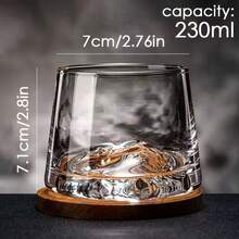 6 件水晶威士忌酒杯，带 3D 山峰底座，复古摇滚酒杯，透明小酒杯，优质酒吧玻璃器皿，适用于波本威士忌、白兰地、苏格兰威士忌、鸡尾酒，完美的家庭酒吧套装，礼品套装，230 毫升/7.85 盎司 - 透明 - 查看 4