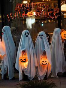 万圣节可爱鬼魂派对服装，鬼魂斗篷角色扮演服装 - 白色 - 查看 1