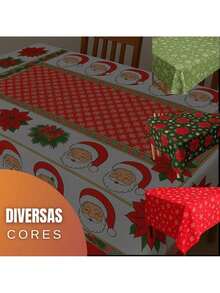 Toalha de Mesa Oxford Natal Estampada Sortida Papai Noel Vermelho Verde Enfeites Natalinos Ceia Jantar Decoração Mesa Cozinha