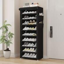 Yi Youyuan 6/8/10 Tier Black Metal Frame Shoe Rack With Breathable Cloth - No Assembly Required, Sturdy Stainless Steel Storage Design For Shoe Organizer - Space Saving Design, Suitable For Home, Dorm, Store - Freestanding, Easy To Install, Durable, Small Footprint Shoe Rack, Space Saving Shoe Shelf, Wardrobe Shoe Rack, Covered Shoe Rack, Home Organization, Dorm Essential, Freestanding Organizer, Compact Design, Durable Structure, Multi-Tier Shelves - Black - View 6