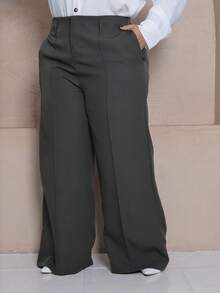 Plus Size Wide Leg Pants, New Fashion Tailored Fabric - Army Green - View 4