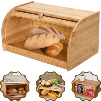Porta Pães em Bambu bom Tampa Retrátil Armazenamento Funcional para Cozinha