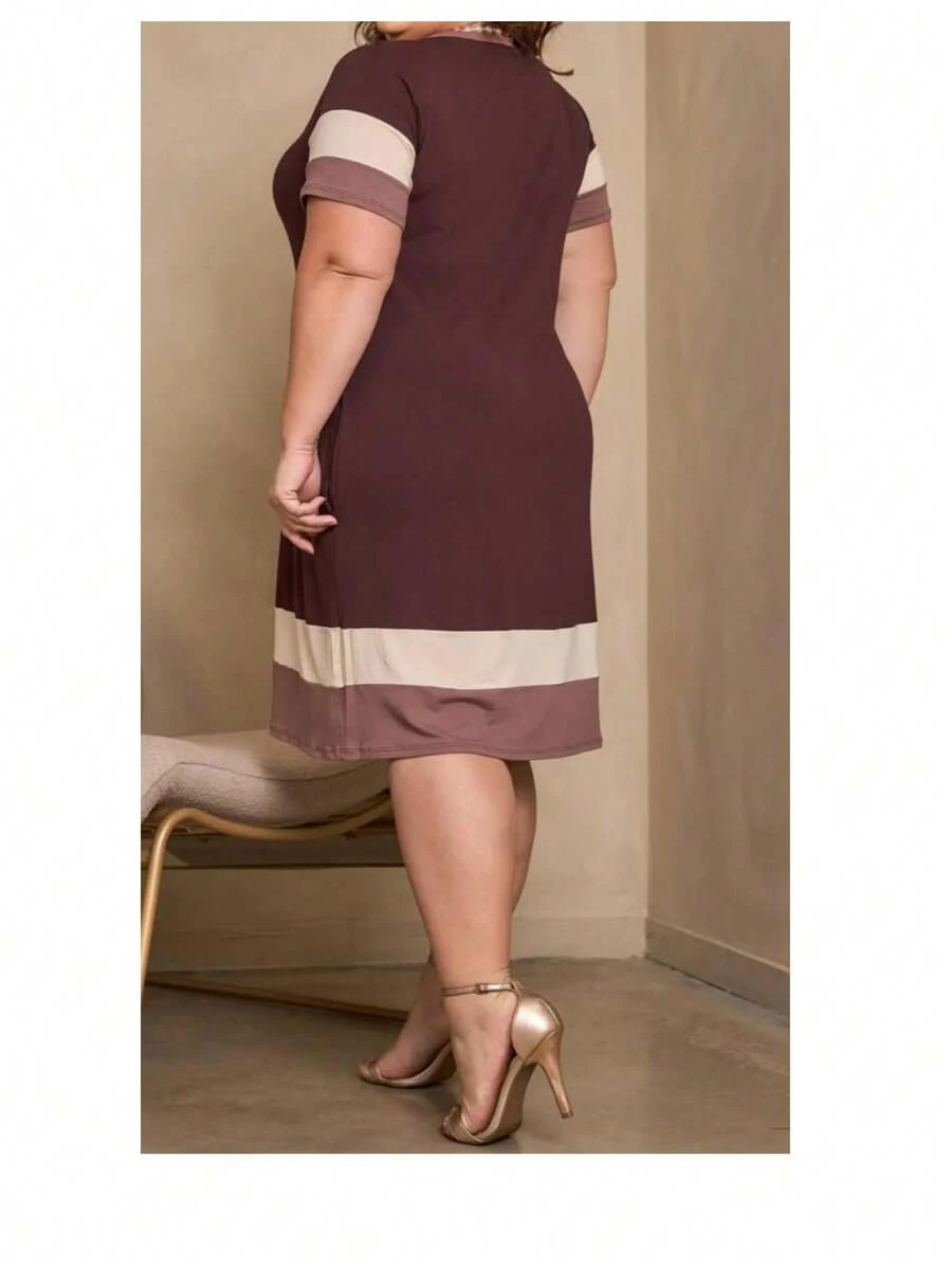 Plus Size Dress With Pocket Comfort And Style - 鏽棕色 - 查看 1