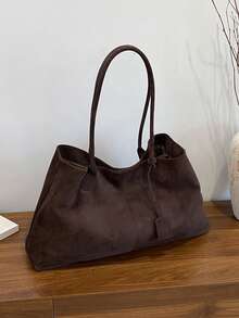 Autumn/Winter Faux Suede Tote Bag, Versatile Shoulder Bag For Commuting And Daily Use - Multicolor - View 2
