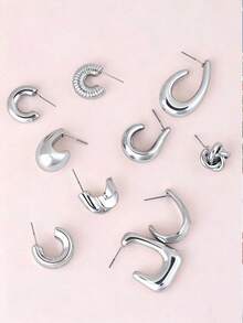 10pcs Golden Geometric Multielemental Earring Set - Yellow Gold - View 8