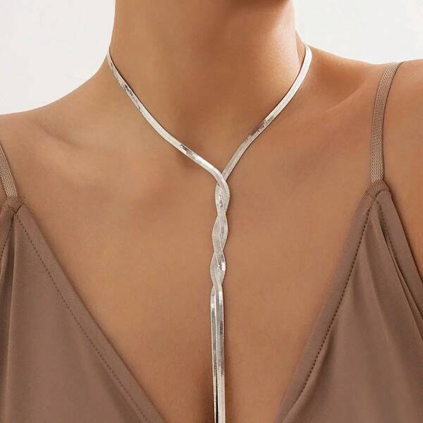 Elegant Handcrafted Flat Snake Chain Long Tassel Necklace - Vintage & Minimalist Style, Ideal For Parties Gifts Snake Jewelry