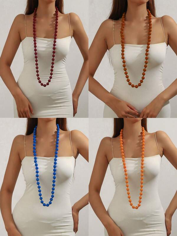 1 pieza Collar de cuerda anudada hecho a mano con cuentas de plástico acrílico de estilo bohemio con diseño geométrico redondo, collar de varias capas, adecuado para regalos y uso diario