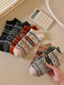 3/5/7 Pairs Random Pattern Socks, Breathable Vintage Casual Unisex Socks For Daily Wear - Multicolor - View 2