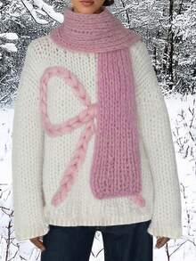 ملابس علوية كبيرة الحجم بتصميم عقدة ثلاثية الأبعاد مزخرفة، قطعة محبوكة بشكل سميك مع أكتاف منسدلة، ملابس الشارع، متعددة الاستخدامات#عقدة رومانسية