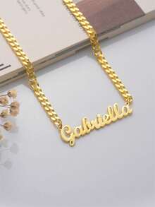 1Pc Personalized Stainless Steel Name Necklace With Cuban Chain,Minimalist Name Necklace,Daily Custom Text Necklace Ornaments For Her,Anniversary Gift, Birthday Gift, Christmas Gift