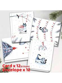 Set de 12 tarjetas de Navidad y Año Nuevo con diseños divertidos de gatos, con sobres, adecuadas para cualquier persona, de tamaño 3.7x4.9 pulgadas