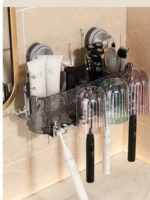 New Ins-Style Minimalist Large Capacity Suction Cup Toothbrush Holder, Bathroom Toothbrush Cup Wall Mount Storage Organizer, No Drilling Required