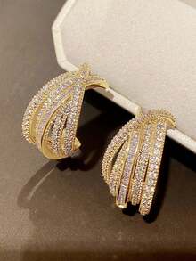 1 Pair Fashionable Cubic Zirconia Stud Earrings, Gift For Women For Party, Engagement, Anniversary, Valentine's Day - 4# - View 18