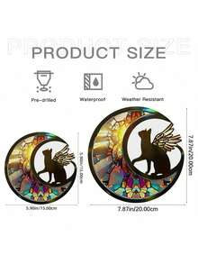 花月黑猫窗户挂饰双面亚克力捕光器壁挂装饰品适用于家庭室内室外花园装饰，送给猫迷的乔迁礼物