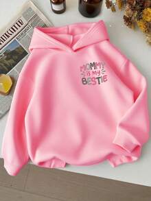 Young Girl Letter Print Warm Sweatshirt - Pink - View 8