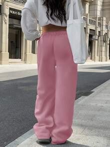Sulojter Casual Loose Solid Color Elastic Waist Sweatpants - Pink - View 6