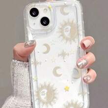 Sun & Moon Print Clear Phone Case Compatible With IPhone 11/12/13/14/15 &Pro/Plus/Pro Max, 7/8/X/XS/XR/11 Pro/12 Pro/13 Pro/14 Pro, 6/6S/7/8/SE, Galaxy A54/A14/A12/A13/A15/A32/A33/A24/A52S, Galaxy S20/S21/S22/S23 - 無色 - 查看 2
