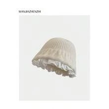 Neue Mode vielseitige minimalistische koreanische Stil Ins Blogger lässige gestrickte Fischerhut für Frauen, süße Spitzenborte schmeichelhafter warmer gestrickter Fischerhut, Herbst/Winter koreanischer Stil gestrickter Hut mit großem Kopfumfang Zubehör für den Winter