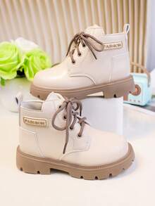 1 Pair Fashionable & Versatile Baby Boots For Autumn/Winter, Lace-Up Design For Flexible Adjustment, Snug Fit To Child's Foot Shape, Heel Pull Tab For Easy On/Off, Promotes Self-Care Ability