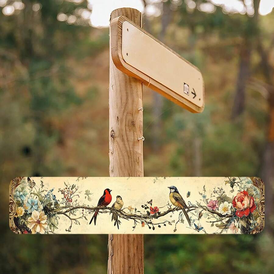 1 Piece Vintage Bird And Floral Aluminum Metal Wall Art - Exquisite Floral And Bird Design, High Bending Resistance, Elegant Bedroom & Living Room Decoration,, Thanksgiving, Halloween Wall Hanging Home Decor, Seasonal Decoration, Rustic Charm, Delicate Craftsmanship