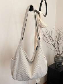 Bolso de mano de pana de unicolor, nueva bolsa de hombro de gran capacidad para hombres, bolso bandolera - Multicolor - Ver 12