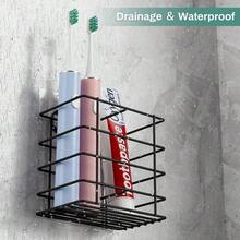 Adhesive Toothbrush Holder Wall Mounted Suction Toothpaste Organizer Cup For Shower Razor Holder Caddy Tray Storage Stand With Drainage White Restroom Bathroom Accessories And Decor - 2 ô + Đen - Xem 4