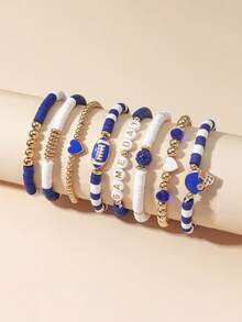 8pcs/Set Football Themed Bracelets, Stackable Elastic Sports Bracelets, Suitable Accessories For Football Fans