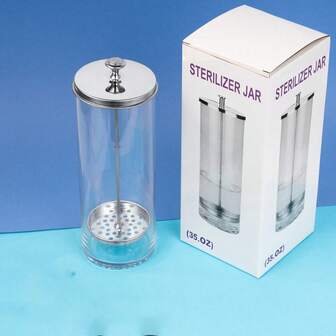 Tarro esterilizador para peluqueros, tarro de limpieza de 21 oz / 35 oz con cesta extraíble y recipiente de saneamiento de vidrio para esterilizar herramientas de uñas y suministros para peluqueros