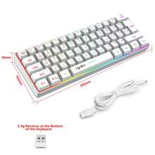 HXSJ 61 键 3 模式有线/无线超薄薄膜键盘，USB-C 可拆卸线缆，双色注塑键帽，RGB 背光，可充电，即插即用，适合游戏、办公和家庭使用