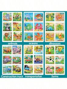 Wooden Block Puzzle Toddler 1-3-5 Years Kid Montessori Learning Games Educational Interactive Toys, Preschoolers Cube Puzzle