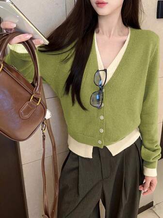 2025 Autumn/Winter Cozy Long Sleeve Button-Up Cardigan Sweater, Fresh & Elegant