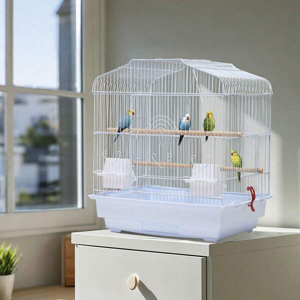 Bird Cage With With Handle, 2 Standing Pole, 2 Food Container And Swing, Travel Bird Cage, Parrot Cage For Budgie, Parakeet, Small Bird