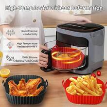 1个迷你硅胶空气炸锅内衬，可重复使用的硅胶空气炸锅篮，空气炸锅配件，厨房用品，可替代一次性烘焙纸（本产品并非通用型号，尺寸较小。产品材质较软，折叠发货，回弹速度较慢。购买前请确认产品尺寸是否合适。） - 彩色 - 查看 9