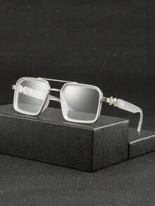 1 Pair Men's Metal Frame Rectangular Glasses, Elegant & Versatile Academic Style, Suitable For Graduation, Workplace, Training, Bookstore - Multicolor - View 5