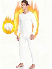 Men's White Fleece Crew Neck Thermal Underwear Set Winter Pajama Set For Cold Weather Outdoor Cold Insulation Warm Base Indoor Comfortable Pajamas Autumn And Winter Gifts - White - View 2