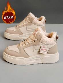 1 Pair Women's Colorblock Insulated Snow Boots, Round Toe Lace-Up Outdoor Casual Hiking Boots For Autumn/Winter