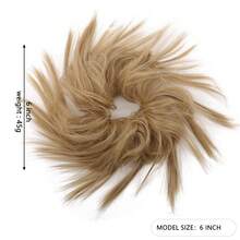 人造毛髮捲髮彈性髮圈假髮淺棕色盤髮卷簡易髮型女士髮飾 - 金色 - 查看 8