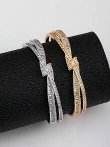 1 pieza Diseño de corbata de moño asimétrico con circonita cúbica brillante de lujo estilo europeo y americano, sensación de alta gama, adecuado para novia, banquete y uso diario para mujeres